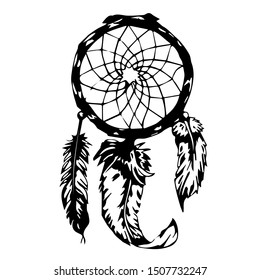 Dream catcher vector hand drawn illustration. Isolated on a white background