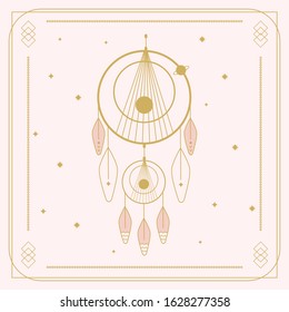 Dream catcher vector hand drawn illustration with ornaments elements. Vector trendy illustration.