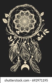 Dream catcher. Vector hand drawn illustration on black background