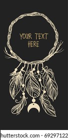 Dream catcher. Vector hand drawn illustration on black background