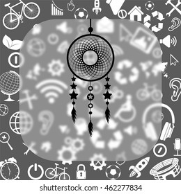 Dream catcher vector icon - matte glass button on background consisting of  different icons