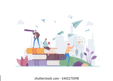 Dream Catcher Vector Illustration Concept Showing people study hard to achieve future dreams, Suitable for landing page, ui, web, App intro card, editorial, flyer, and banner.