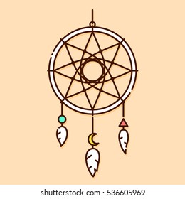 Dream catcher vector illustration in graphic line art modern style