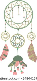 Dream catcher vector illustration. Mascot native american. Boho feathers decoration