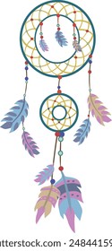 Dream catcher vector illustration. Mascot native american. Boho feathers decoration