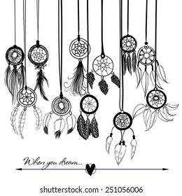 Dream catcher, vector illustration on the white background.