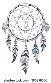 Dream catcher. Vector illustration over colorful watercolor background.
