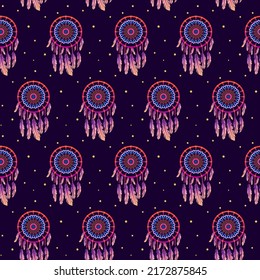 Dream Catcher Vector Seamless Pattern. Awesome for classic product design, fabric, backgrounds, invitations, packaging design projects. Surface pattern design.
