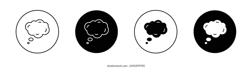 Dream Cloud Icon Set. Cloud think bubble baloon vector symbol in a black filled and outlined style. Imagination Float Sign.