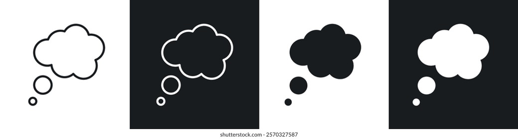 Dream cloud icons vectors set in black. line and flat versions