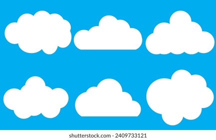 Dream cloud isolated icon. Cute Clouds Pattern. White cloud shapes on blue sky flat cartoon set