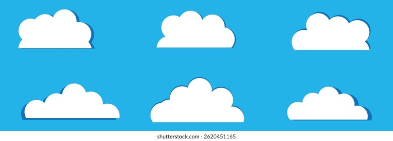 Dream cloud isolated icon. Cute Clouds Pattern. White cloud shapes on blue sky flat cartoon set .Vector Illustration .EPS 10 . 