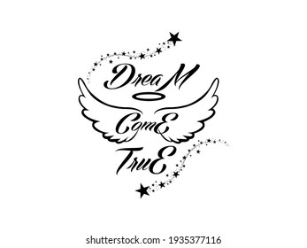 Dream come true moon and stars in midnight. Abstract and Magic symbol vector illustration. kids bed background, Flat style for graphic and web design, logo, sticker, mystic tattoo