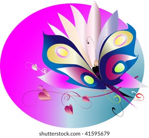 Dream of the decorative butterfly on a flower branch