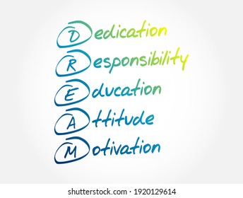 DREAM - Dedication, responsibility, education, attitude, motivation acronym, business concept background