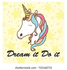 dream it do it unicorn on yellow star background