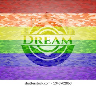 Dream emblem on mosaic background with the colors of the LGBT flag