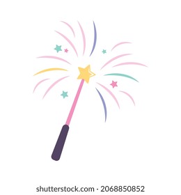 Dream flat composition with isolated image of magic wand with star and shiny sparkles vector illustration