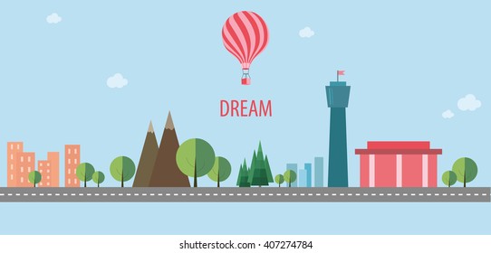 dream, flat info graphic, travel, town,Balloon, information,