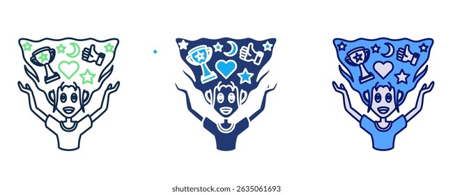 Dream Fulfillment icon represented by Dream Fulfillment icon Blue, Dualline, Dualtone style.