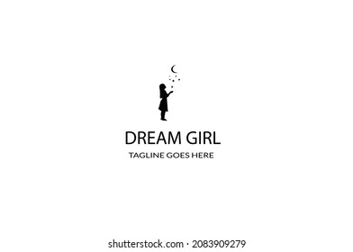 Dream Girl Logo. Branding For Creative, Film, Movie Maker, Child And Kids, Advertising, Social, Playground, Etc. Isolated Logo Vector Inspiration. 