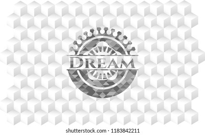Dream grey badge with geometric cube white background