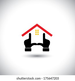 Dream Home Concept Vector Icon Created Using Hands. 
