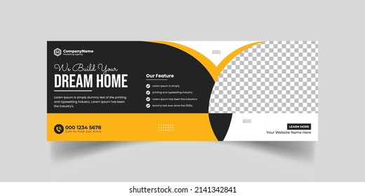 Dream Home Construction Tools Social Media Cover Photo Template. Home Improvement And Repair Construction Social Media Cover Banner Design Template.