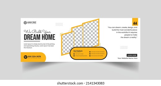 Dream Home Construction Tools Social Media Cover Photo Template. Home Improvement And Repair Construction Social Media Cover Banner Design Template.