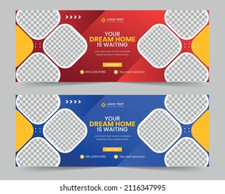 Dream Home for real estate social media cover banner template or web banner design, Elegant modern Construction social media banner.
