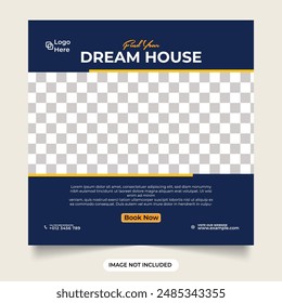 Dream home for sell social media post. real state home with facebook and instagram post or web banner template design. modern home with black and yellow color. eligant home for sales.