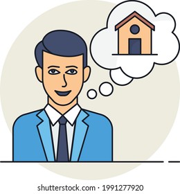 Dream House Concept, Thinking about Custom Design Home Vector Icon Design, urban and suburban house Symbol, Real Estate and Property Sign, Apartment and Mortgage Stock illustration