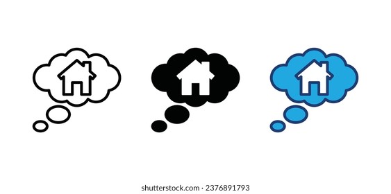 Dream house icon. Thought bubbles, talk, chat, and speech bubble with home, house, real estate, property, residence, apartment icon symbol. Vector illustration