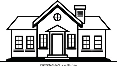 Dream house line art illustration black and white, Vector illustration  on white background.