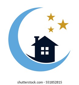 dream house logo. house in the moon with stars