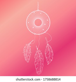 Dream hunters. Vector illustration. Isolated object on a gradient background. White outline. Pink gradient.
