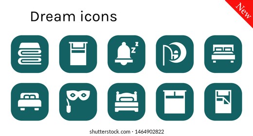 dream icon set. 10 filled dream icons.  Collection Of - Blanket, Bed, Snooze, Dreamworks, Double bed, Eye mask