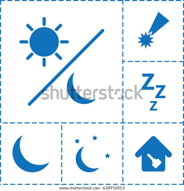 Dream icon. set of\
6 dream filled icons such as crescent, home key, moon and stars,\
sun and moon, falling\
star