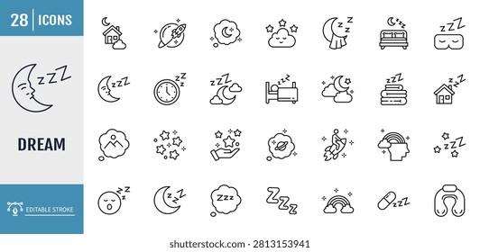 Dream icon set. outline icon set. vector illustration with editable stroke
