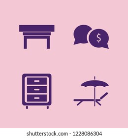 dream icon. dream vector icons set nightstand, money speech bubbles and chaise lounge umbrella