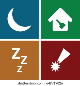 Dream icons set. set of 4 dream filled icons such as crescent, home key, falling star