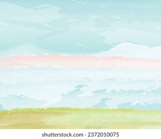 Dream islands, imaginary landscape paintings, watercolors on walls, or wallpaper backgrounds.