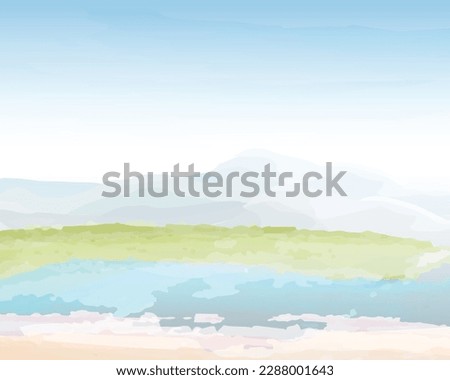 Dream islands, imaginary landscape paintings, watercolors on walls, or wallpaper backgrounds.