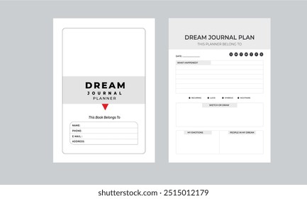 Dream Journal Planner Temple layout design with cover page 