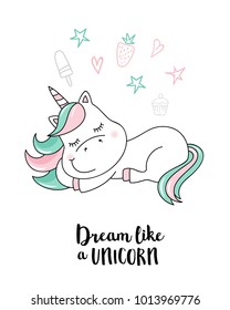 Dream like a unicorn. Vector unicorn quote illustration