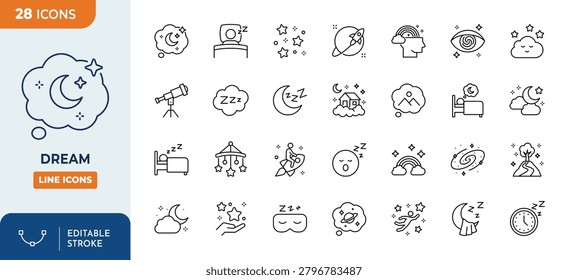 Dream line editable icon set. Editable stroke. Vector illustration	
