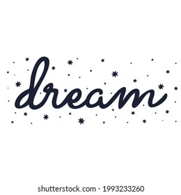 Dream logo icon sign lettering Decoration night sleep concept Hand drawn sketch symbol emblem Cartoon children's style Fashion print clothes apparel greeting invitation card cover flyer poster banner