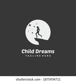 Dream logo iconic. Child play in the moon and star. Branding for creative, film. Education logo designs template. Isolated logo vector inspiration