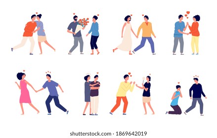 Dream of love. Heartbroken, self confidence woman man. Feeling depreciation, isolated romantic cold people. Broken relationship vector set