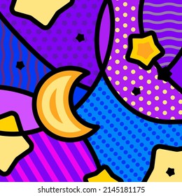 Dream Lullaby Moon Crescent And Star Colorful Retro Pop Art Warhol Style Concept Abstract Background